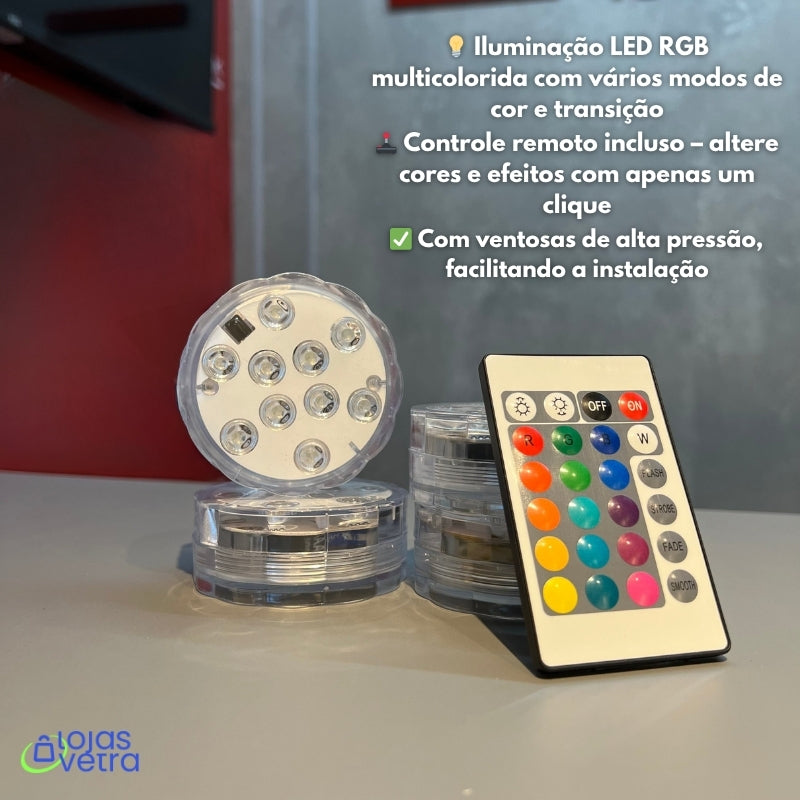 Kit Luminárias de Piscina RGB - Sem Fio Com Controle Remoto + FRETE GRÁTIS (ESQUENTA BLACK FRIDAY)
