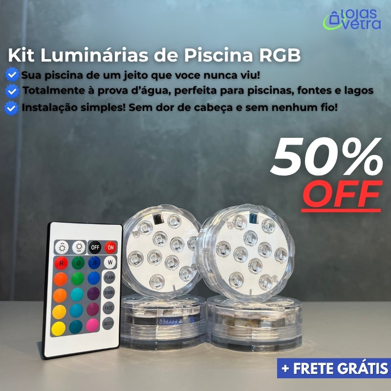 Kit Luminárias de Piscina RGB - Sem Fio Com Controle Remoto + FRETE GRÁTIS (ESQUENTA BLACK FRIDAY)