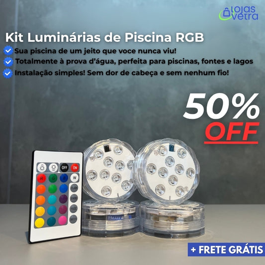 Kit Luminárias de Piscina RGB - Sem Fio Com Controle Remoto + FRETE GRÁTIS (ESQUENTA BLACK FRIDAY)